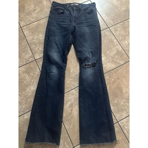 Levi Strauss Premium 30 X 34 726 Flare Long Jeans Pants Distressed Dark Wash